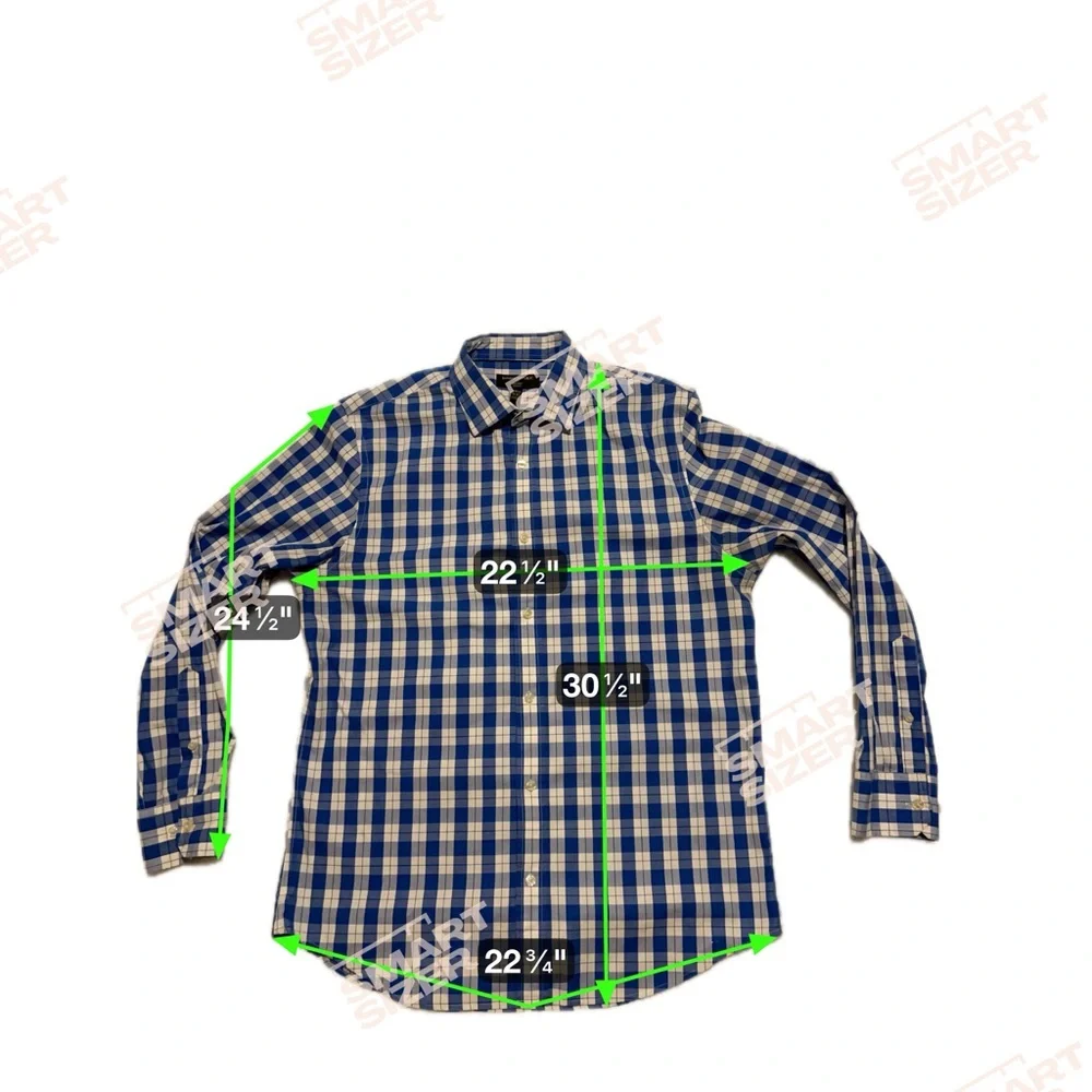 Banana Republic Blue and White Plaid Men's Long‎ Sleeve Dress Shirt Slim Fit L